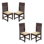 GFH Solid Sheesham Wood Dining Chairs Only | Wooden Set of 2 Dinning Chair for Kitchen & Dining Room | Chairs with Cushion | All (Walnut Finish, Set of 4)