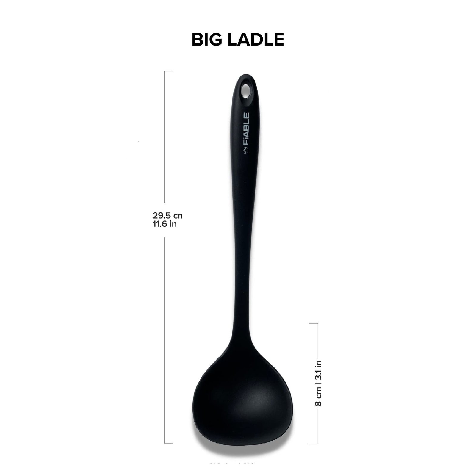 FiABLE Premium Silicone Big Ladle for Cooking | Deep Ladle for Serving | FDA Certified | Heat Resistant | Dishwasher Safe| BPA Free - Ladle Black - Image 2