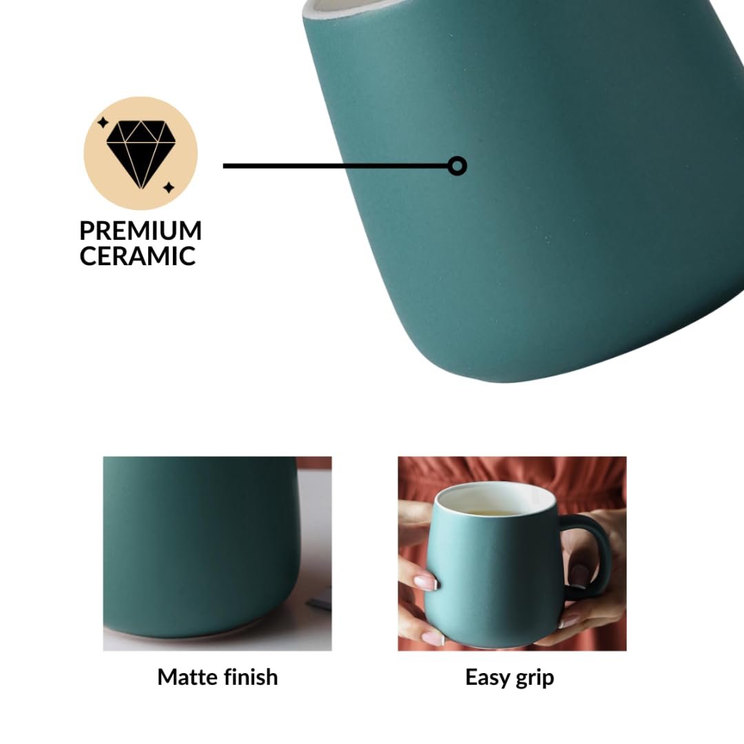 Nestasia Matte Finish Coffee Mug | Microwave & Dishwasher Safe Ceramic Tea Cup | Perfect for Latte, Americano, Cappuccinos, Tea Bag & Beverages (Green, 350ml) - Image 6