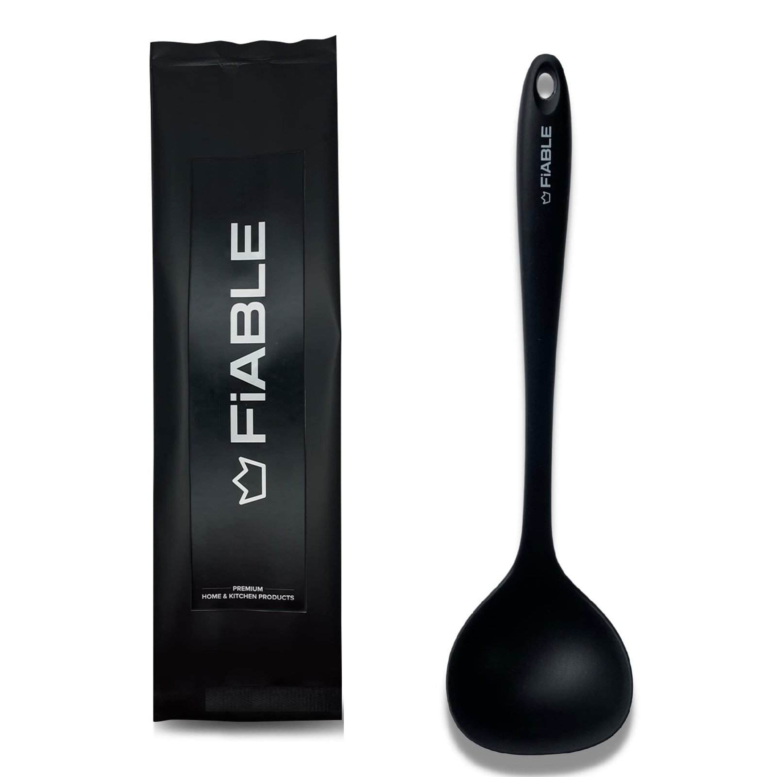 FiABLE Premium Silicone Big Ladle for Cooking | Deep Ladle for Serving | FDA Certified | Heat Resistant | Dishwasher Safe| BPA Free - Ladle Black