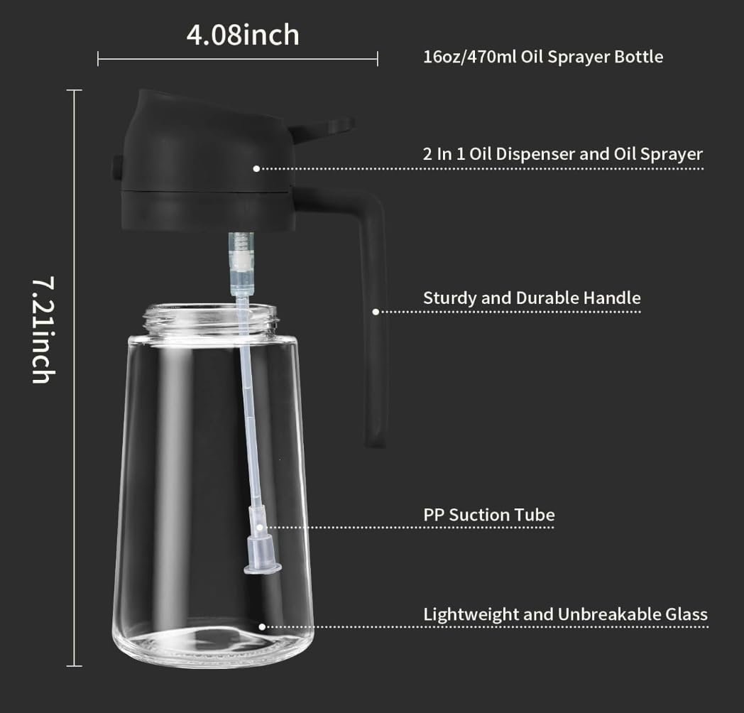 EMBRIZ 2 in 1 Glass Oil Dispenser 500ml | Cooking Spray Bottle for Kitchen | Olive Oil Pourer | Refillable Leakproof Bottle for Air Fryer, Salad Dressing, BBQ & Baking - Image 5