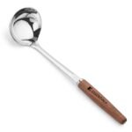Essential Plus Stainless Steel 32cm Ladle with Wooden Handle, Dabbu, Golchi, Karchi, Chamcha for Soup, Stew, Gravy, Sauces, Cooking & Serving, Kitchenware Tool for Home, Restaurants, Durable