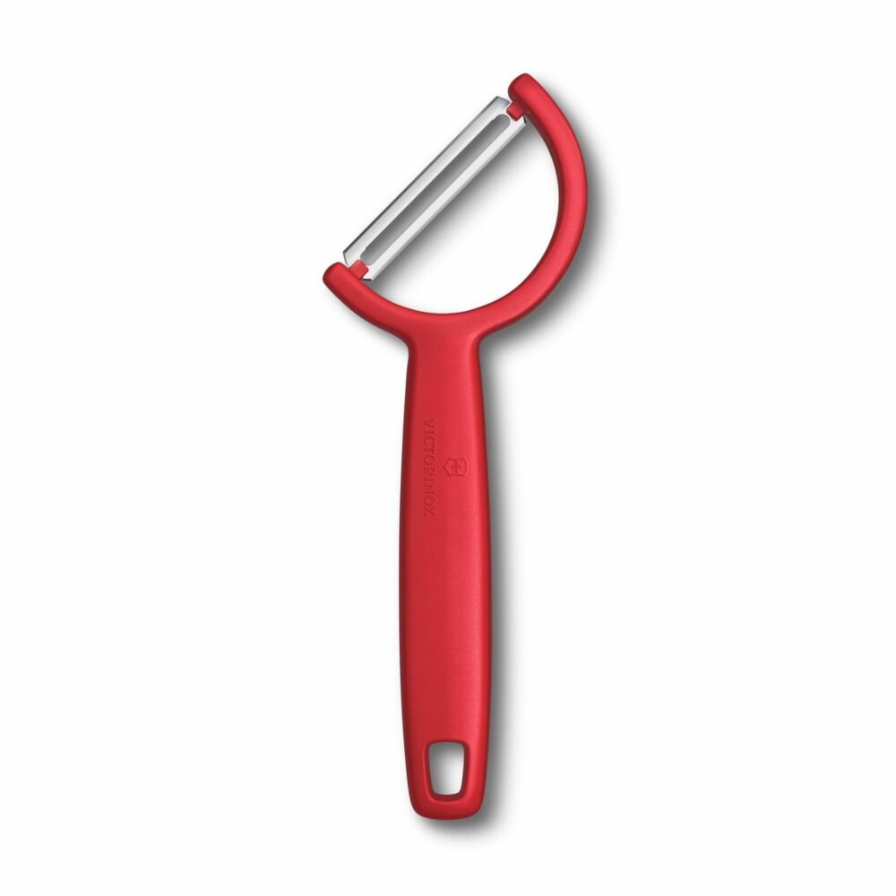 Victorinox Swiss Made Stainless Steel Swiss Classic Rho Peeler, Straight Edge Peeler for Professional and Household Kitchen, Red, Hard-Skin Fruit & Vegetable Peeler | 6.0950.1