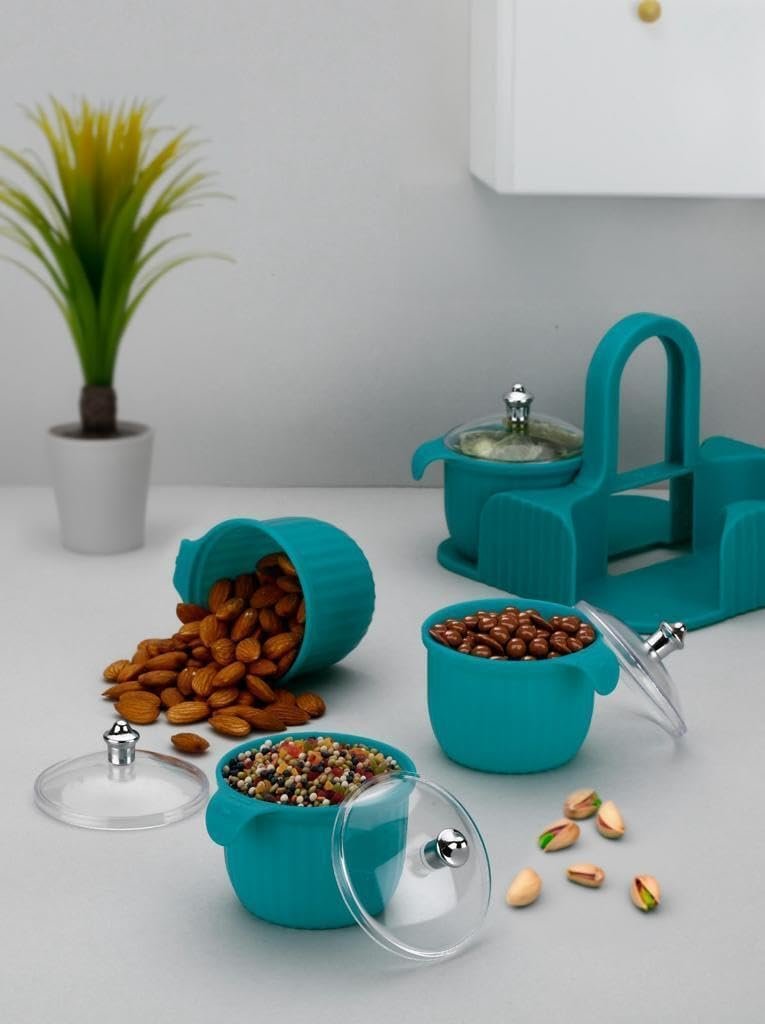 Plastic Masala Dabba Spice Box Set with 4 Containers, Transparent Lids & Spoons | Kitchen Spice,Chocolate, Mouth Freshener, Sweets, Masala, Dry Fruit, Aachar Pickle Storage Box | Turquoise Blue - Image 3