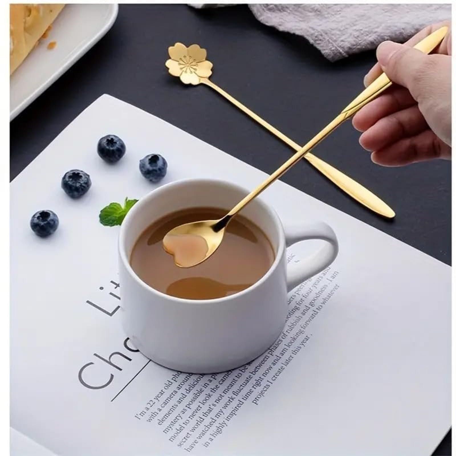 Golden Stainless Steel Coffee Spoon Set, Gold Dessert Spoons with Heart & Floral Design, Decorative Cutlery for Coffee, Tea, Ice Cream, Cake, Dessert, Kitchen Tableware & Gift Serving Set (12 Pcs) - Image 4