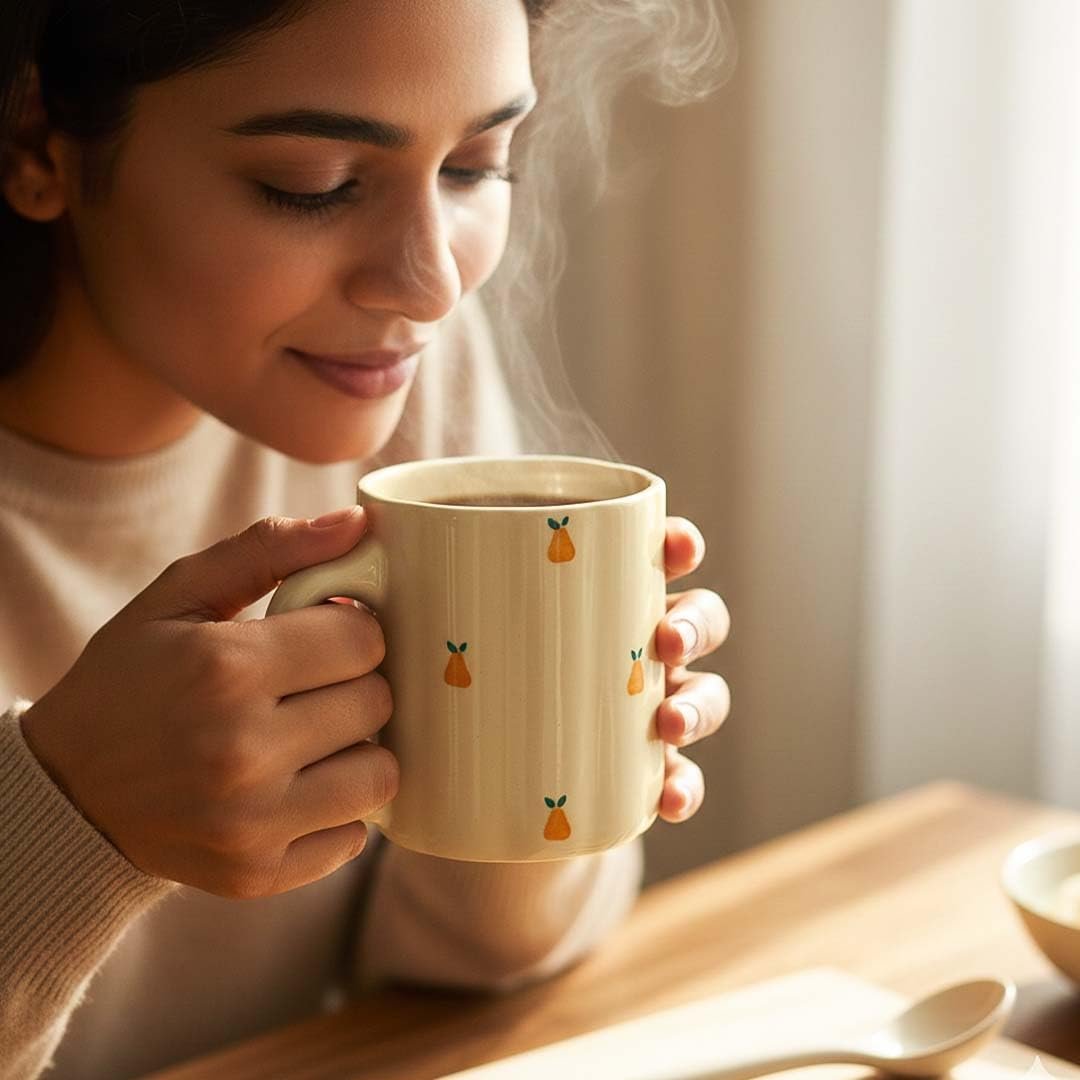 The Earth Store Cream Pear Coffee Mug – 300ML Ceramic Coffee Mugs Set of 2 | Microwave & Dishwasher Safe Mugs for Gift | Home | Office | Restaurant | Daily Use - Image 2