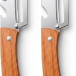2-Piece Multifunctional Vegetable Peeler, Heavy Duty Stainless Steel Blade with Ergonomic Wooden Handle, 3-in-1 Kitchen Tool, Potato Peeler, Fruit Peeler, Scallion Shredder & Built-in Bottle Opener