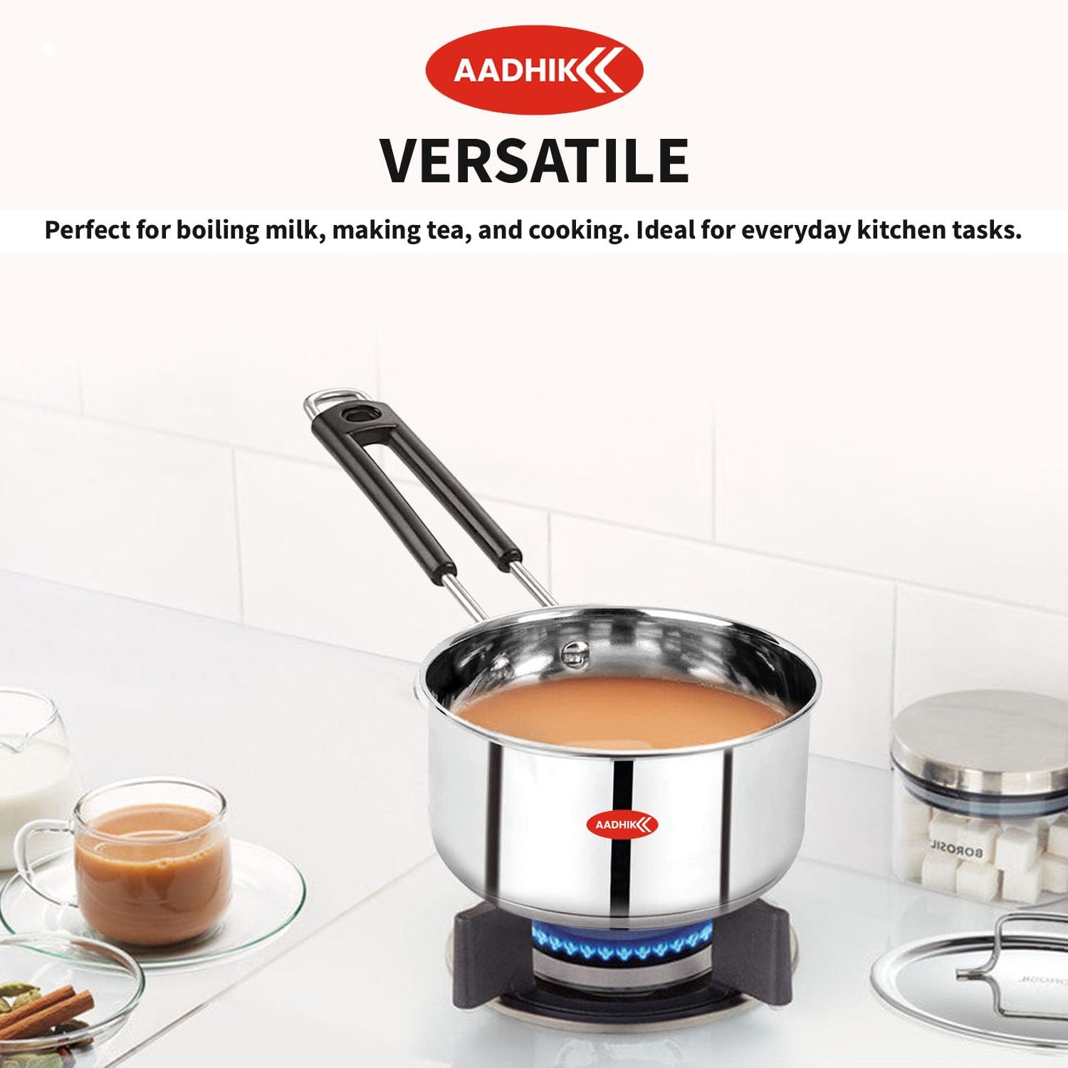 AADHIK Stainless Steel Sauce Pan, Tea Pan, Milk Pan Heavy Guage 1.5 Litre (Induction and Gas Stove Friendly), Silver - Image 2