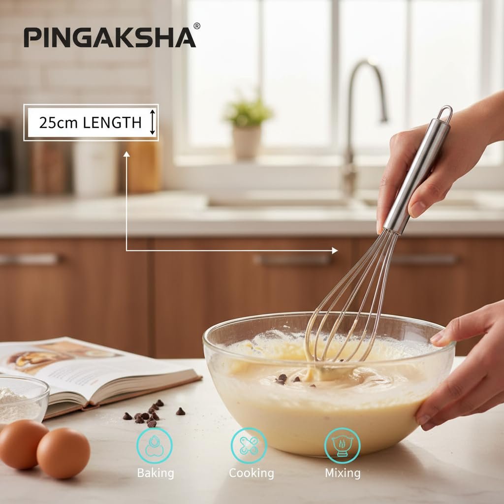 Pingaksha Premium Stainless Steel Egg Whisk | Egg Whisk Balloon - 25cm (Silver) Hand Blender Mixer - Image 7