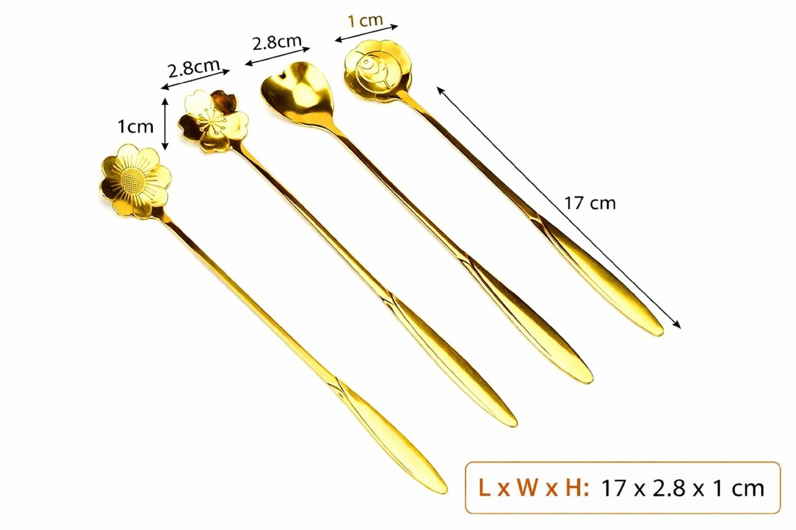 Golden Stainless Steel Coffee Spoon Set, Gold Dessert Spoons with Heart & Floral Design, Decorative Cutlery for Coffee, Tea, Ice Cream, Cake, Dessert, Kitchen Tableware & Gift Serving Set (12 Pcs) - Image 2