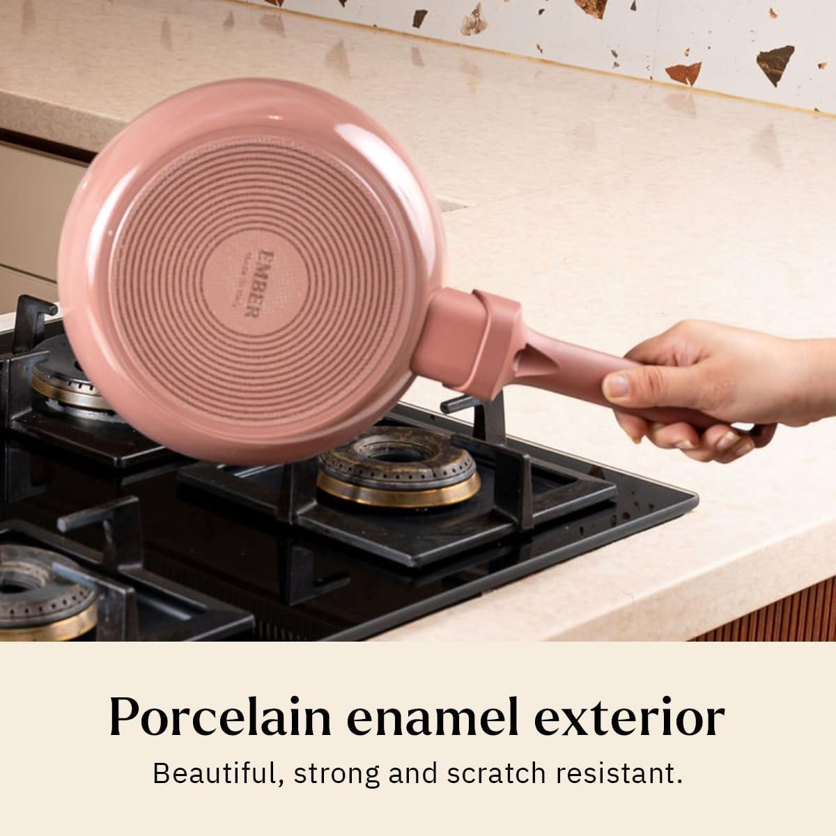 Ember Cookware Arcilla Ceramic Egg & Omelette Pan 20 cm with Glass Lid | 5-Year Warranty | 75% Less Oil Usage | Lightweight, Non-Toxic Non-Stick Ceramic Frypan|Gas Compatible| ISI Certified|Terracotta - Image 6