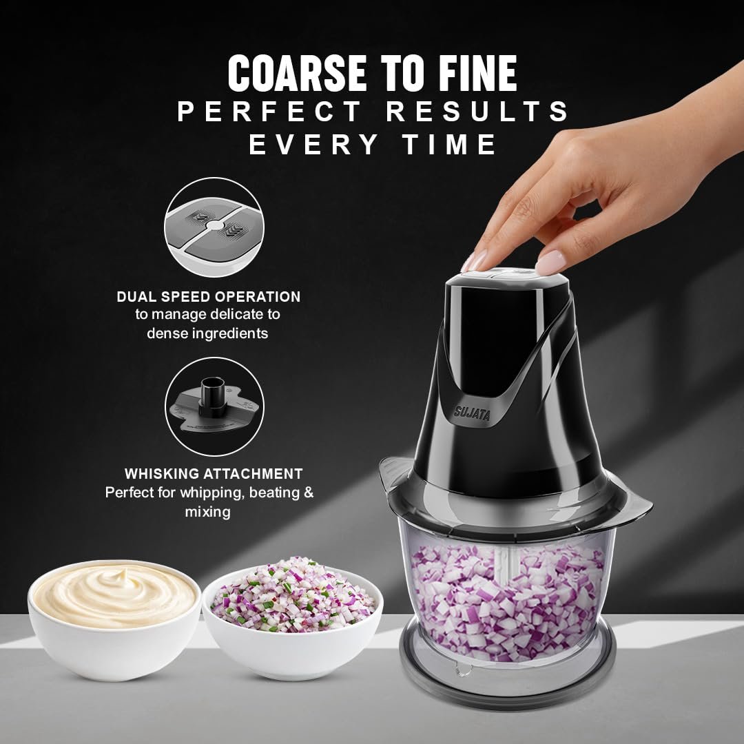 Sujata Chopcraft Electric Chopper 900ml, Vegetable Chopper for Kitchen | Dual Speed | 3200 RPM High Speed Motor | Stainless Steel Blades | Chop, Mince, Whip & Blend | Black - Image 3