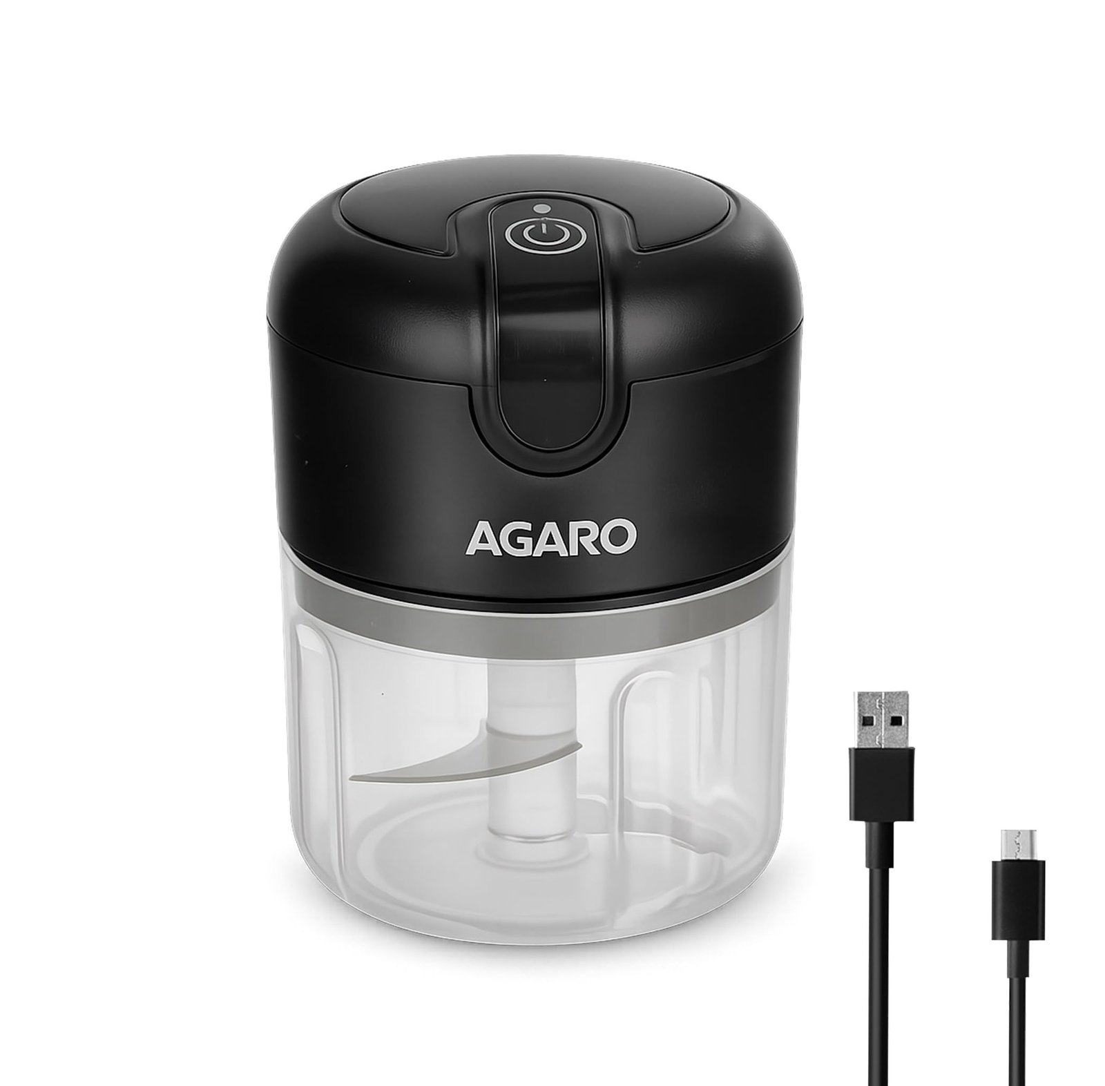 AGARO Elite Rechargeable Mini Electric Chopper, Food Grade Bowl, Stainless Steel Blades, Rechargeable, One Touch Operation, for Chopping Garlic, Ginger, Onion, Vegetable, Nuts, 250 Ml, Black