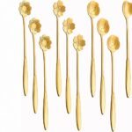 Golden Stainless Steel Coffee Spoon Set, Gold Dessert Spoons with Heart & Floral Design, Decorative Cutlery for Coffee, Tea, Ice Cream, Cake, Dessert, Kitchen Tableware & Gift Serving Set (12 Pcs)