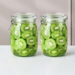 STAR WORK- 1000 ml Glass Jar with Bamboo Lid Storage Jars Kitchen Food Storage Canister Containers For Coffee Bean Candy Cookies Sugar Flour Salt Pack Of (2)
