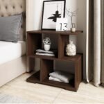 NOYOTA Wooden Bedside Table for Bedroom | Modern Side Table for Living Room | Small Nightstand/End Table with Open Shelf | Compact Wooden Table for Home (Brown, 20×18×8 inch)