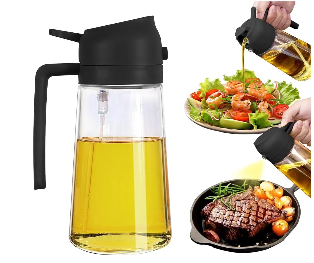 EMBRIZ 2 in 1 Glass Oil Dispenser 500ml | Cooking Spray Bottle for Kitchen | Olive Oil Pourer | Refillable Leakproof Bottle for Air Fryer, Salad Dressing, BBQ & Baking