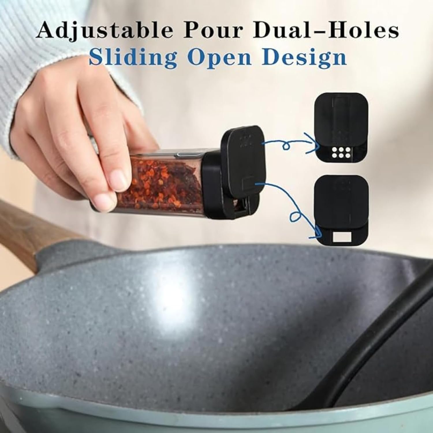 8 Pcs Airtight Masala Container Set with Tray, Black Spice Storage Jars for Kitchen, BPA-Free Food Grade Plastic Boxes, Transparent Small Organizer for Salt, Sugar, Dal & Seasonings - Image 5