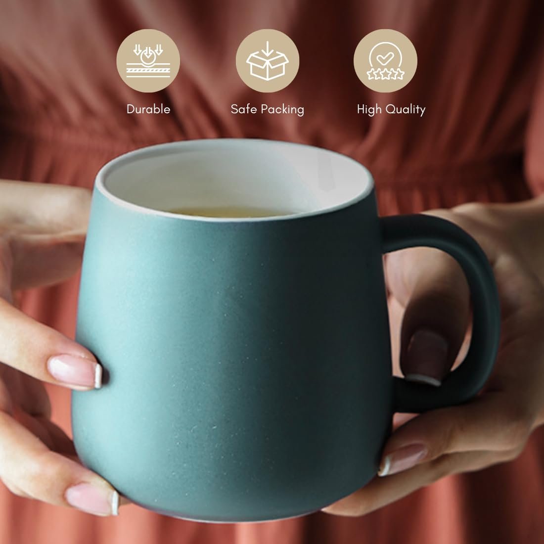 Nestasia Matte Finish Coffee Mug | Microwave & Dishwasher Safe Ceramic Tea Cup | Perfect for Latte, Americano, Cappuccinos, Tea Bag & Beverages (Green, 350ml) - Image 9