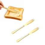 Hian Stainless Steel 3-in-1 Butter Spreader Knife with Serrated Edge and Curling Holes, Cold Butter Slicer for Bread, Toast, Cheese and Jam, Multipurpose Kitchen Spreader (Gold,Pack of 2)