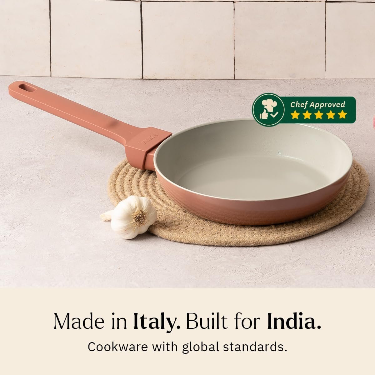 Ember Cookware Arcilla Ceramic Egg & Omelette Pan 20 cm with Glass Lid | 5-Year Warranty | 75% Less Oil Usage | Lightweight, Non-Toxic Non-Stick Ceramic Frypan|Gas Compatible| ISI Certified|Terracotta - Image 5