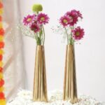 BEHOMA Golden Metal Slim Cone Flower Vase - Set of 2