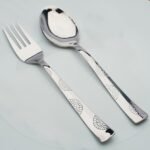 Parage 12 Pieces Stainless Steel Cutlery Set, 16 cm, Premium Cutlery for Home & Kitchen, Luxury Dining Tableware Gift for House Warming, Silver Moonpress Design (6 Dinner Spoons & 6 Dinner Forks)