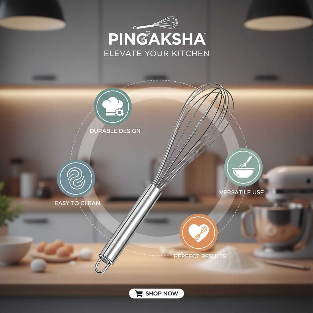 Pingaksha Premium Stainless Steel Egg Whisk | Egg Whisk Balloon - 25cm (Silver) Hand Blender Mixer - Image 4