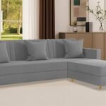 Rosebell 3 + 1 Wooden L Shape Four Seater Sofa Set for Living Room Furniture Set| Velvet Upholstery Sectional Couch & Compact Living Spaces & Office-Grey