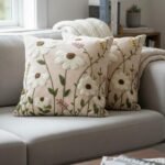 CASA-NEST Linen Embroidery Cushion Cover, Size -16x16 inch, Pack of 2 pc, Decorative Sofa Cushion (Beige, 2)