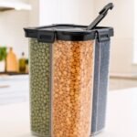 4 Section Kitchen Storage Container Box | Fridge Storage Containers | Airtight, Durable, BPA-FRee Plastic Container | Organize Graines, Pulses, Snacks & Food in One Jar | 2500ml, Black