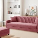 Rosebell Three Seater Sofa Set with Ottoman, Upholstered Couch with Matching Footrest, Modern Comfortable Seating for Living Room Bedroom Home Furniture - Rose Pink