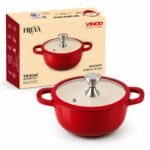 Vinod Freya Cast Iron Saucepot with Glass Lid, 20cm 2L | Enameled Casserole & Dutch Oven | TREON Technology | Iron-Rich Handi for Biryani, Mutton Curry & Pulao | Induction & Gas Compatible Cooking Pot
