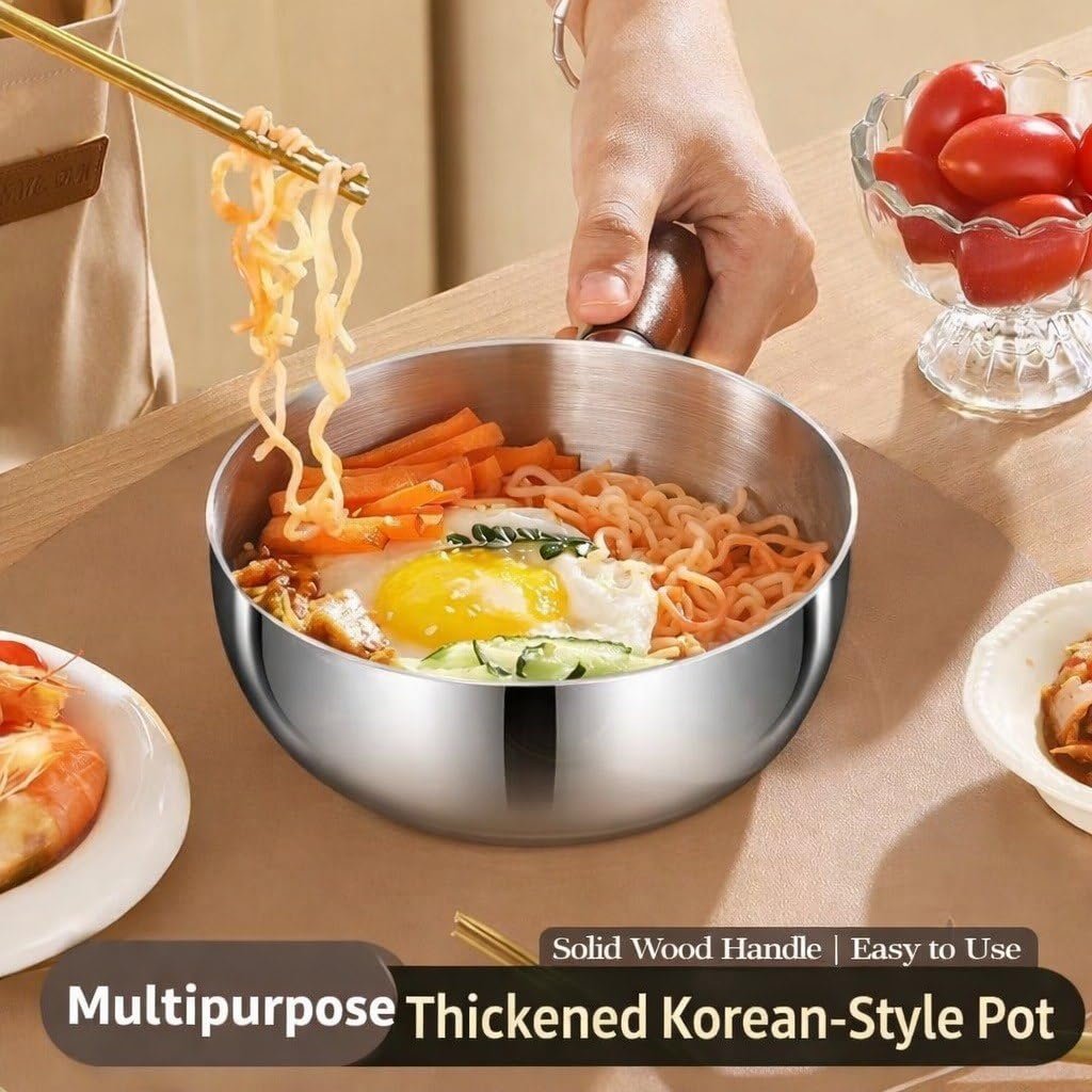 Stainless Steel Pot with Glass Lid & Wooden Handle for Cooking Pot, Suitable for Kitch Mini Oil Pan Induction Base Non Stick Sauce Pan Boiling Pot for Tea Coffee Milk Water Sauce and Noodles - Image 4