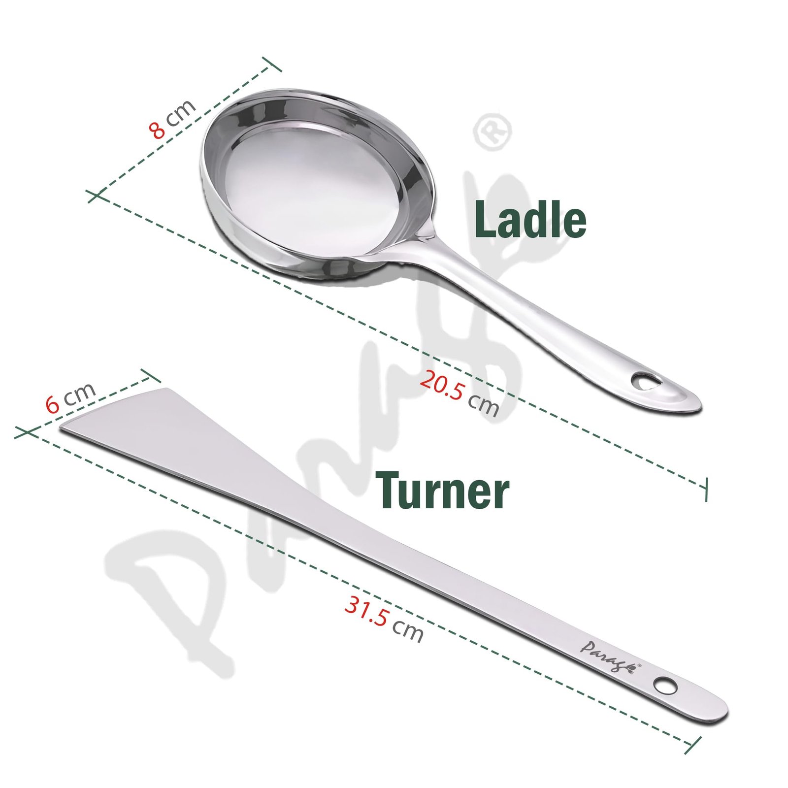Parage 2 Pieces Stainless Steel Dosa Ladle & Turner/Palta Heavy Gauge | Dosa Making Spoon with Flat Base and Spatula | Kitchen Tools for Cooking (Size-20.5cm, 31.5cm, Silver) - Image 5