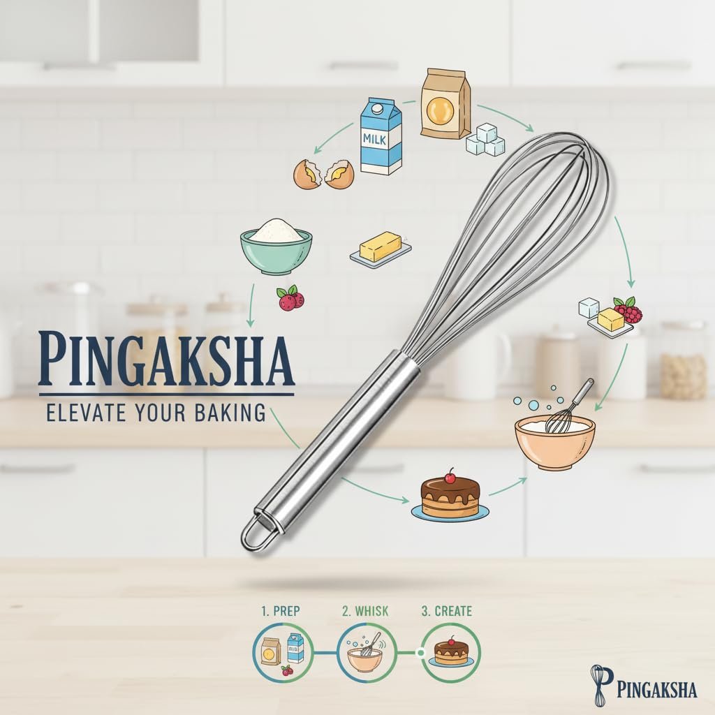 Pingaksha Premium Stainless Steel Egg Whisk | Egg Whisk Balloon - 25cm (Silver) Hand Blender Mixer - Image 8