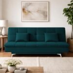 Adorn India Premium New Aspen 3 Seater Sofa Cum Bed 4X6 Velvet Suede with 2 Cushions (Color Ocean Blue) and Suitable for All Indoor, with 3 Years Warranty