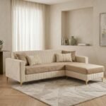 CASASTYLE Noviq 4 Seater L Shape Sofa Set with Movable Ottoman | Flexible Left or Right Layout | Cozy Velvet Fabric | Soft Touch Seating | Modern Designer Sofa for Living Room (Cream-Beige)