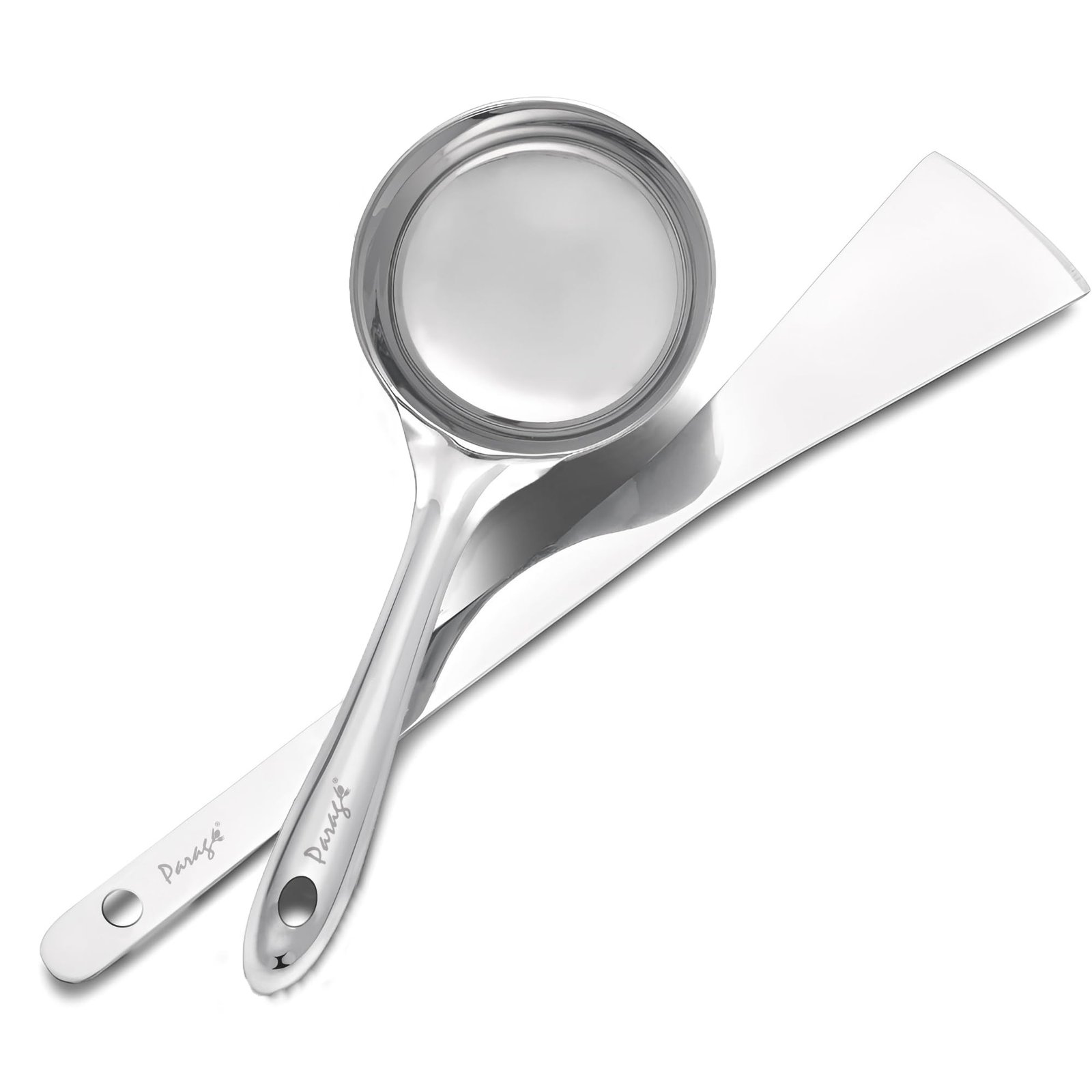 Parage 2 Pieces Stainless Steel Dosa Ladle & Turner/Palta Heavy Gauge | Dosa Making Spoon with Flat Base and Spatula | Kitchen Tools for Cooking (Size-20.5cm, 31.5cm, Silver)