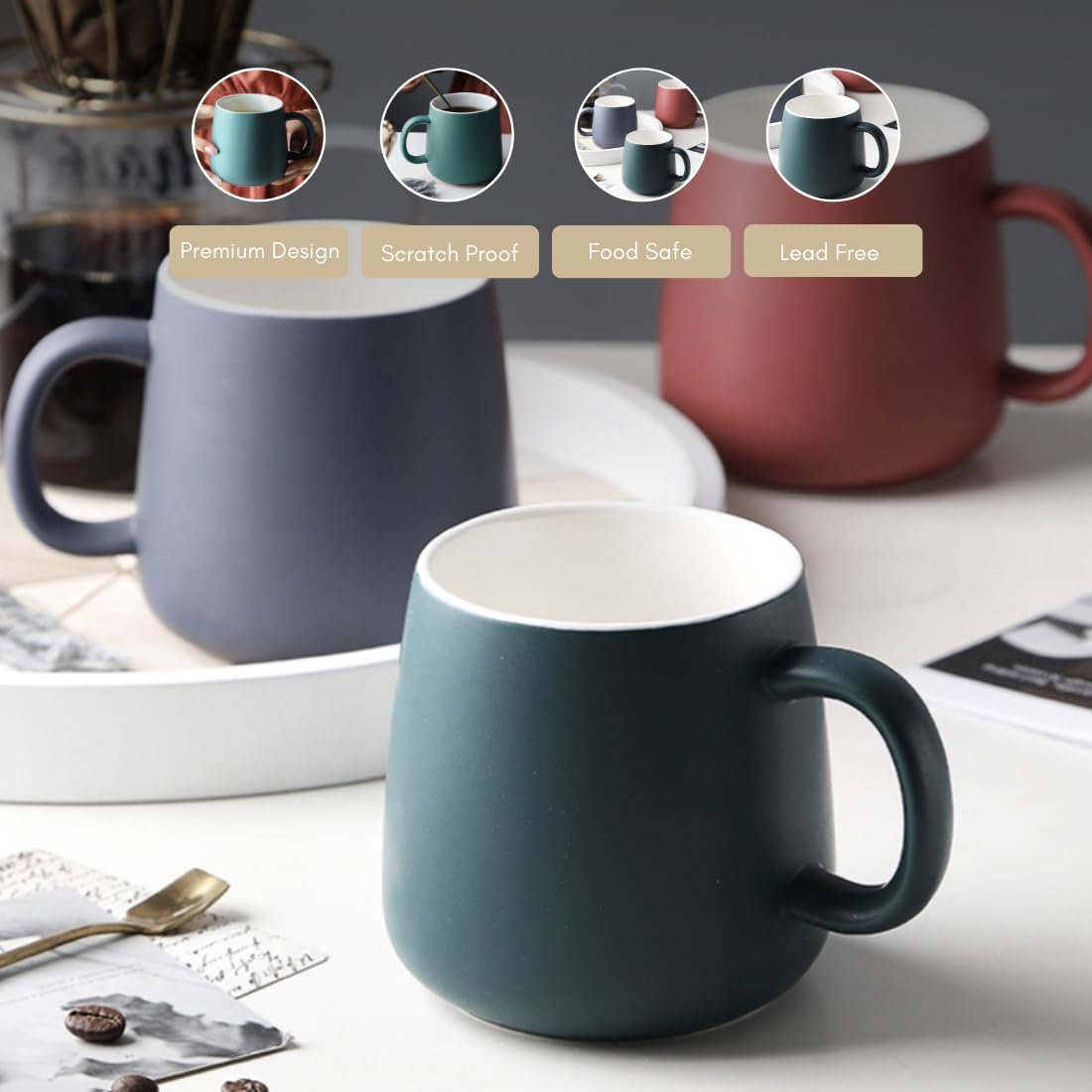 Nestasia Matte Finish Coffee Mug | Microwave & Dishwasher Safe Ceramic Tea Cup | Perfect for Latte, Americano, Cappuccinos, Tea Bag & Beverages (Green, 350ml) - Image 8