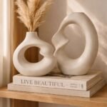 SPHINX Ceramic Vase – Asymmetric Donut Vase Set Hollow Design (8.5 and 6 Inch) | Modern Decorative Flower Pot for Pampas Grass, Dried Flowers, Home, Living Room & Office Decor
