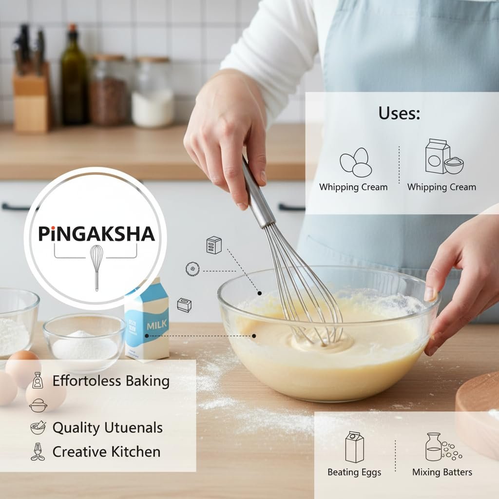 Pingaksha Premium Stainless Steel Egg Whisk | Egg Whisk Balloon - 25cm (Silver) Hand Blender Mixer - Image 6