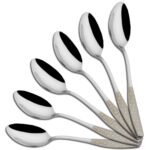 Parage 6 Pieces Stainless Steel Premium Dinner Spoon Set for Home & Kitchen, 16 cm Long, Luxury Dining Tableware Laser Chammach Set Gift, Silver, Dazzle Design