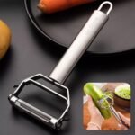 Go Store 2 in 1 Stainless Steel Julienne Vegetable Peeler Multi-Functional Fruit & Veggie Shredder Slicer and Grater for Potatoes, Carrots, Cucumbers (Silver, 18 x 8.2 x 2.3 cm)