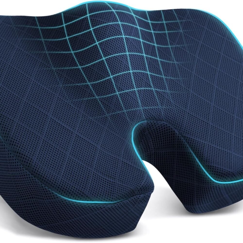 Voltonix Seat Cushion for Office Chair Memory Foam Non-Slip Cushion Back, Relief Chair Pad, Butt Pillow for Office Chair, Car, Computer Desk (Blue, Seat Cusion)
