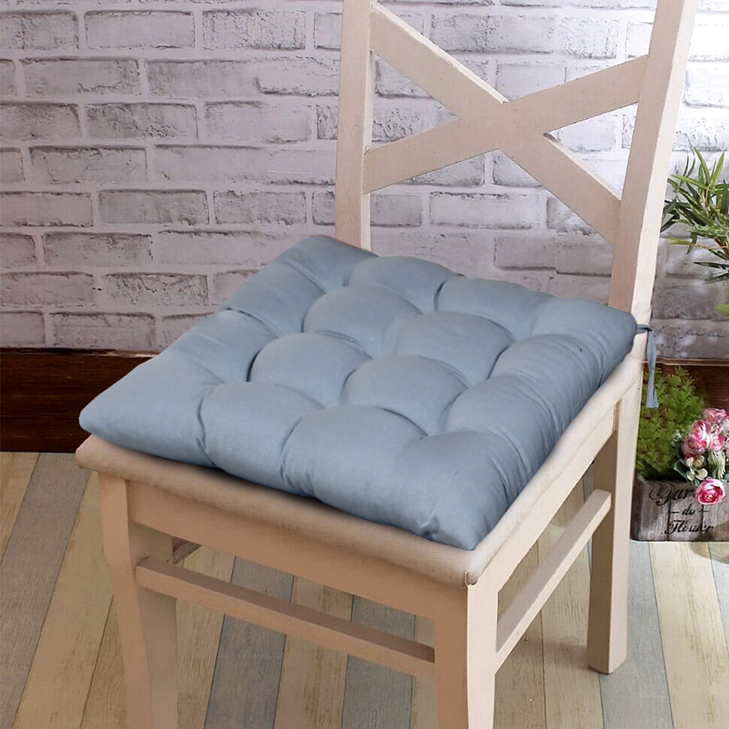 Kuber Industries Chair Pad | Chair Cushion Pad | Chair Cushion with Ties | Soft & Comfortable Sitting | Microfiber Square Cushion for Home-Office | (Grey) - Image 3