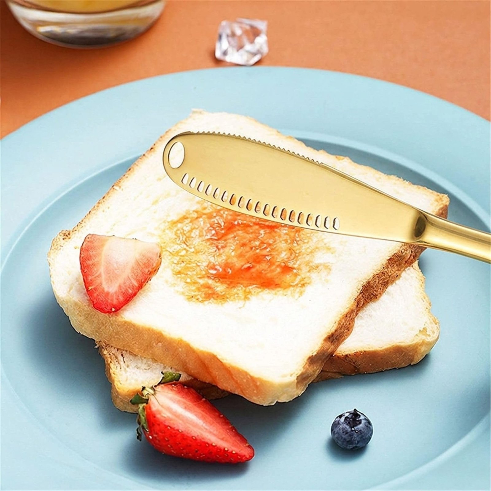 Hian Stainless Steel 3-in-1 Butter Spreader Knife with Serrated Edge and Curling Holes, Cold Butter Slicer for Bread, Toast, Cheese and Jam, Multipurpose Kitchen Spreader (Gold,Pack of 2) - Image 7