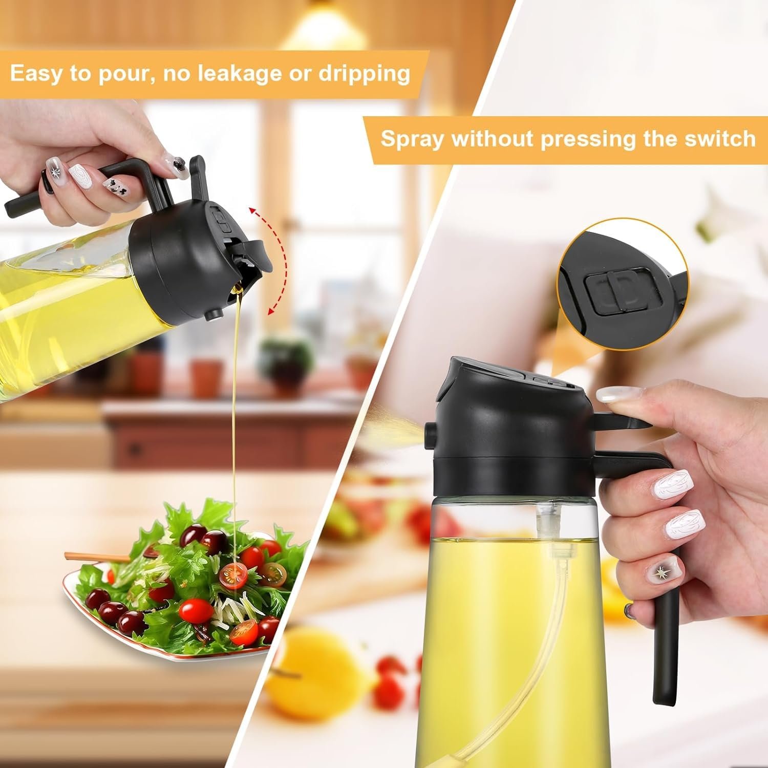 EPICSTACK 500ml 2 in 1 Olive Oil Sprayer and Oil Dispenser Bottle for Kitchen, Glass Oil Bottle with Premium Nozzle, Oil Sprayer for Air Fryer, Salad,BBQ,Roasting (Multi Color) (Pack of 1) - Image 3