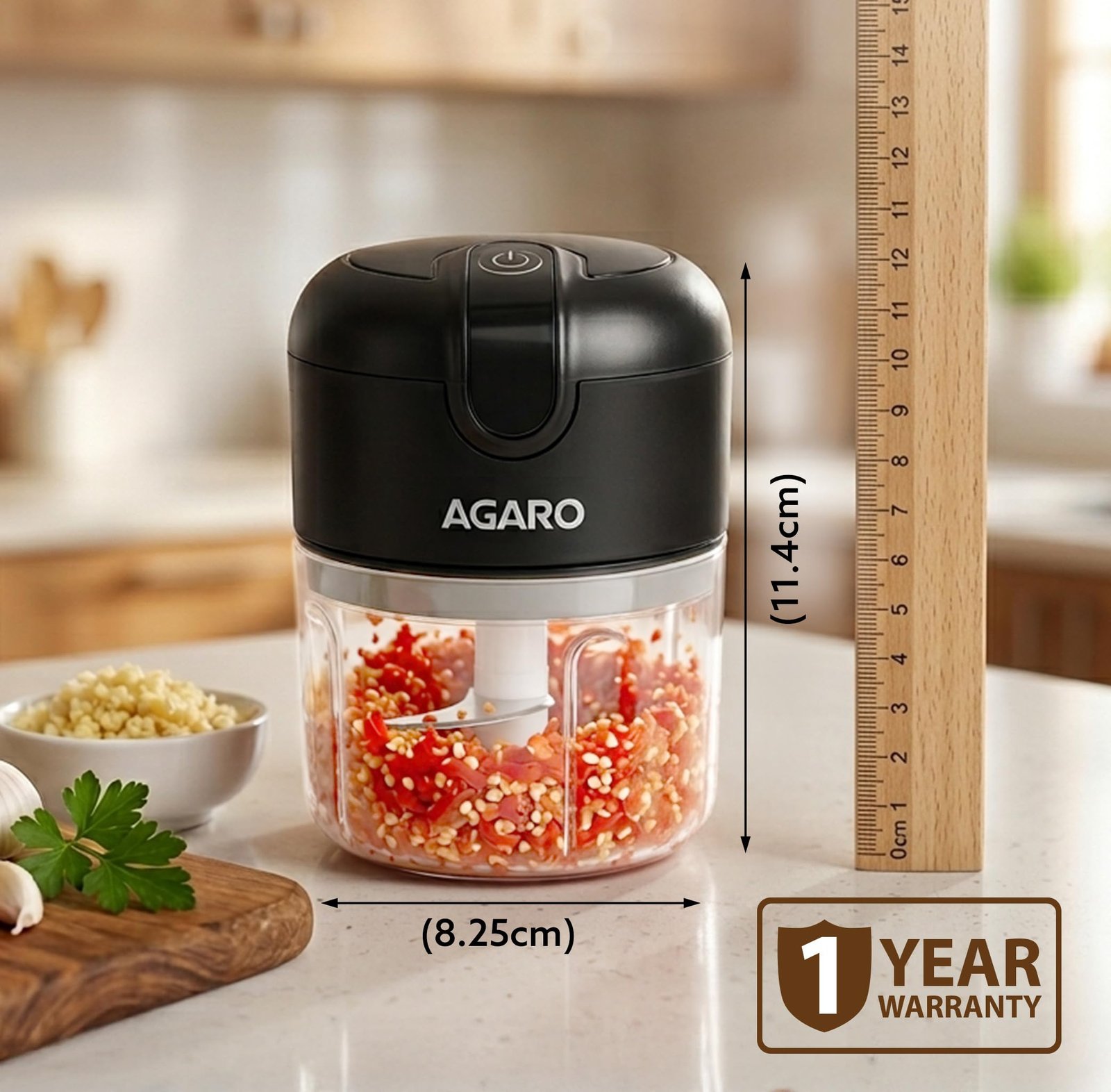 AGARO Elite Rechargeable Mini Electric Chopper, Food Grade Bowl, Stainless Steel Blades, Rechargeable, One Touch Operation, for Chopping Garlic, Ginger, Onion, Vegetable, Nuts, 250 Ml, Black - Image 9