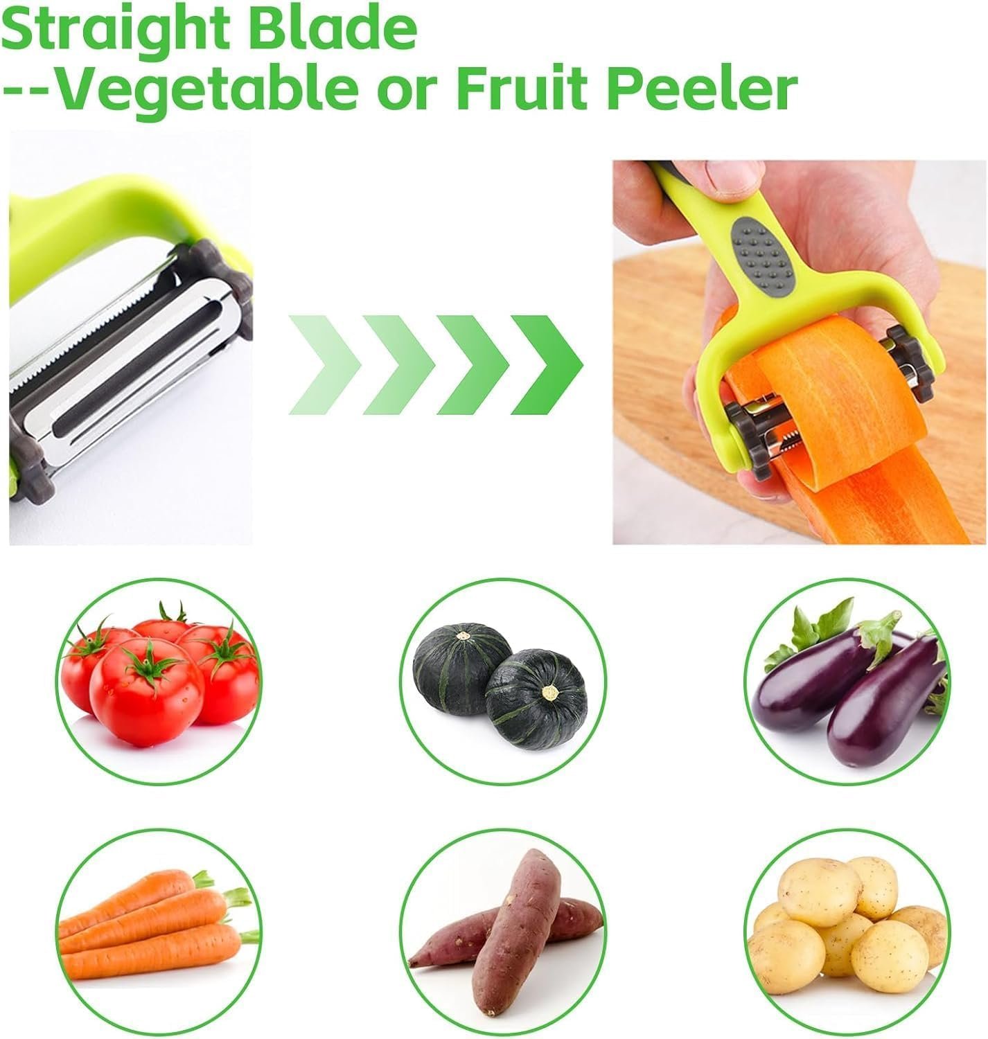 RYBTB Xfilm 3-in-1 Rotary Multifunctional Vegetable and Fruit Peeler with Stainless Steel Blades | Smart Kitchen Slicer & Julienne Cutter with Non-Slip Grip - Image 6